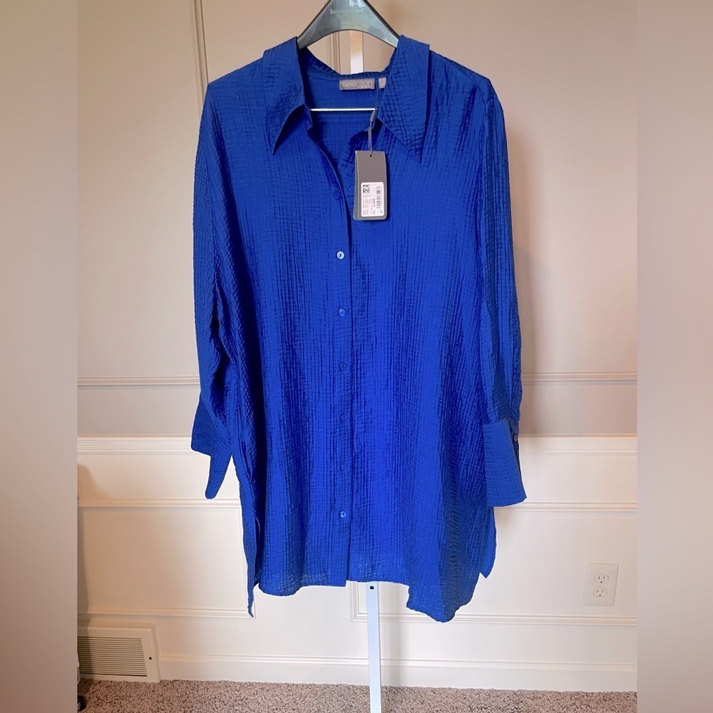 Ulla Popken NWT Selectoin Bunic 24 / 26 royal blue button down textured bright